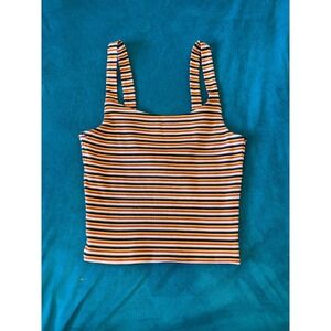 RVCA Striped‎ Tank Top Ribbed Sleeveless Crop Top Orange Black White S